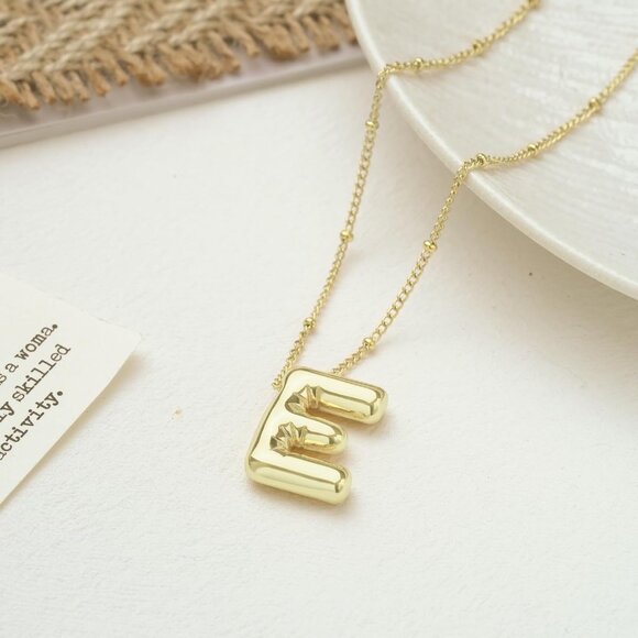 Unique 2-Piece Initial & Clover Pendant Necklaces - Hypoallergenic Gold Jewelry - Picture 3 of 6